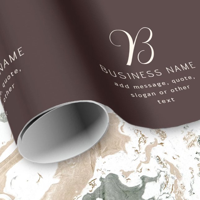 Modern Elegant Business Name Monogram | Dark Brown Wrapping Paper (Creator Uploaded)