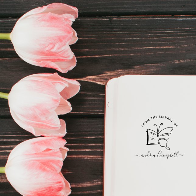 Modern Elegant Butterfly Custom Name Library Book Self-inking Stamp (Creator Uploaded)