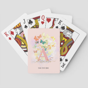 modern elegant butterfly monogram blush gold name  playing cards