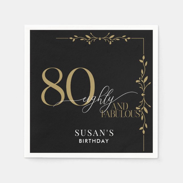 Modern Elegant Calligraphy 80th Birthday Napkin (Front)