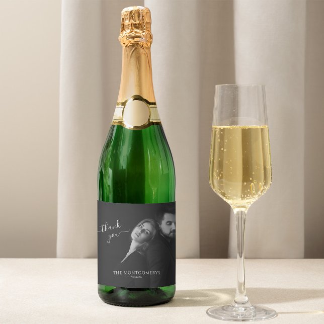 Modern Elegant Calligraphy Black and White Photo  Sparkling Wine Label (Creator Uploaded)