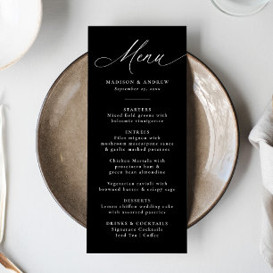 Modern Elegant Calligraphy Black and White Wedding Menu