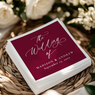 Modern Elegant Calligraphy Burgundy Wedding Napkin