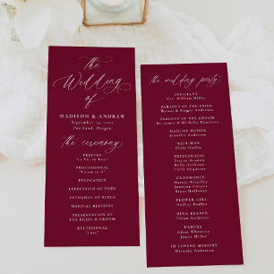 Modern Elegant Calligraphy Burgundy Wedding Program
