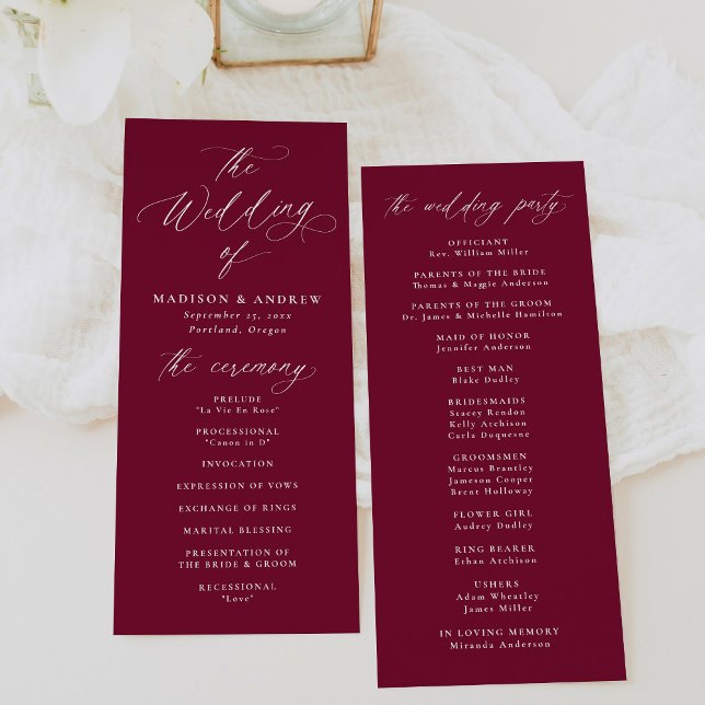 Modern Elegant Calligraphy Burgundy Wedding Program (Creator Uploaded)