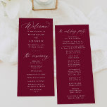 Modern Elegant Calligraphy Burgundy Wedding Program<br><div class="desc">Make your wedding ceremony even more special with this elegant wedding program featuring graceful white calligraphy on a rich burgundy background. Perfect for weddings in any season and suitable for both formal and casual celebrations, this modern design allows couples to personalize the front with their names, wedding date, and ceremony...</div>