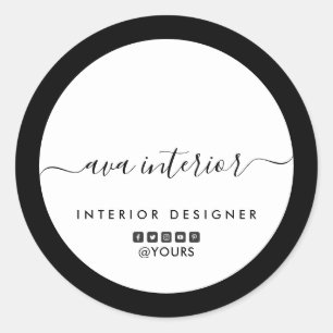 Modern Elegant Calligraphy Designer B&W Social Classic Round Sticker