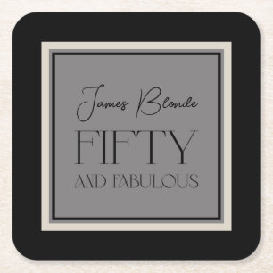 Modern Elegant Calligraphy Fifty And Fabulous Square Paper Coaster