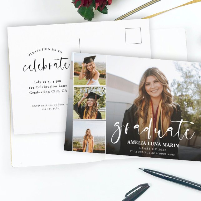 Modern Elegant Calligraphy Fun Graduation Postcard (Creator Uploaded)