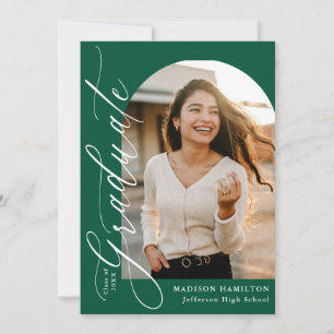 Modern Elegant Calligraphy Green Photo Graduation Invitation