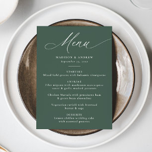 Modern Elegant Calligraphy Green Wedding Menu