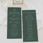 Modern Elegant Calligraphy Green Wedding Program<br><div class="desc">Celebrate your special day in style with this elegant wedding program, featuring "The Wedding of" in beautiful white calligraphy against a rich dark green background. Customize it with your names, wedding date, and ceremony details in bold white lettering for a personal touch. The reverse side offers space to showcase the...</div>