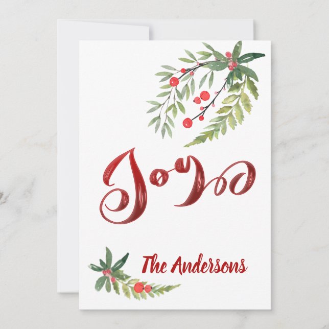 Modern elegant calligraphy joy botanical  holiday card (Front)