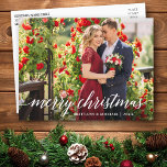 Modern Elegant Calligraphy Merry Christmas Couple Postcard<br><div class="desc">Modern Elegant Calligraphy Script Couple Photo Merry Christmas Postcard</div>