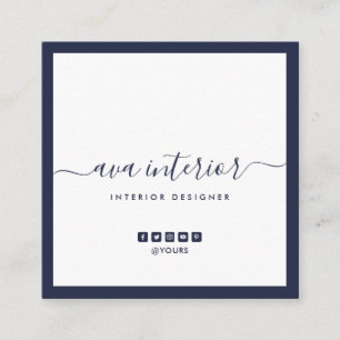 Modern Elegant Calligraphy Midnight Blue Social Square Business Card