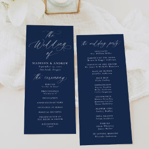 Modern Elegant Calligraphy Navy Wedding Program