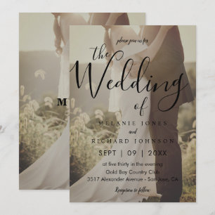 Modern Elegant Calligraphy Photo Overlay Wedding Invitation