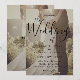 Modern Elegant Calligraphy Photo Overlay Wedding Invitation