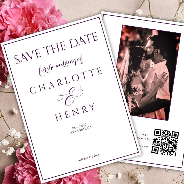 Modern Elegant Calligraphy Photo QR Code  Save The Date (Creator Uploaded)