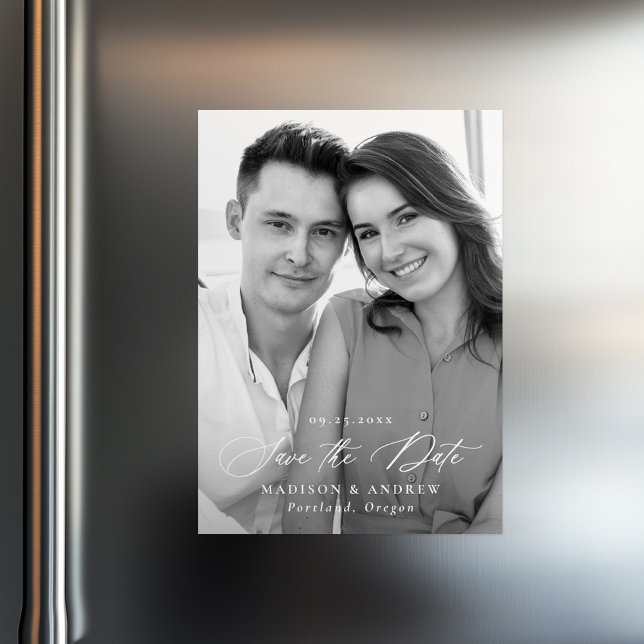 Modern Elegant Calligraphy Photo Save the Date Magnetic Invitation (Creator Uploaded)