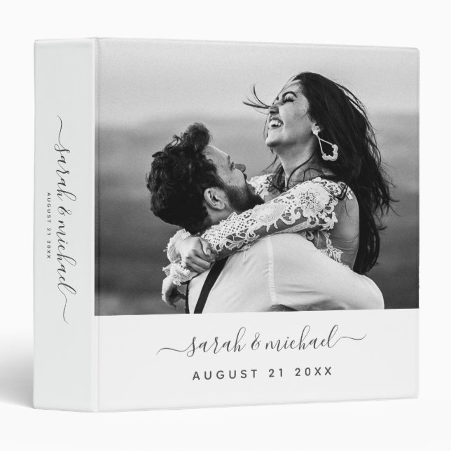 Modern Elegant Calligraphy Photo Wedding Album  Binder (Front/Spine)