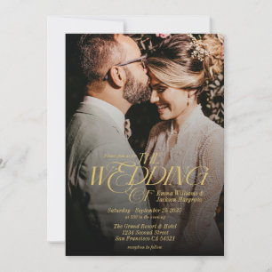 Modern Elegant Calligraphy Photo Wedding Gold Invitation