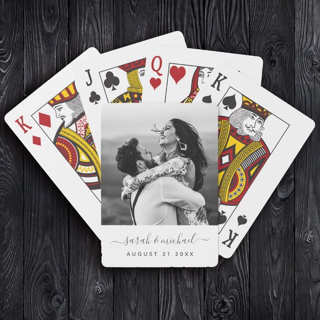 Modern Elegant Calligraphy Photo Wedding Guest Playing Cards (Creator Uploaded)