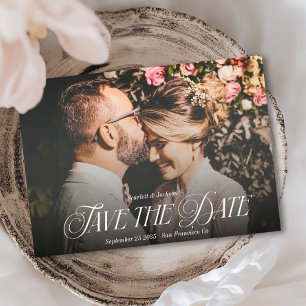 Modern Elegant Calligraphy Photo Wedding  Save The Date