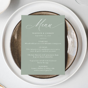 Modern Elegant Calligraphy Sage Green Wedding Menu