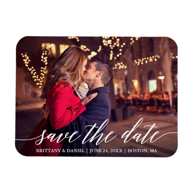 Modern Elegant Calligraphy Save The Date Photo Magnet (Horizontal)