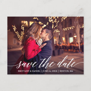 Modern Elegant Calligraphy Save The Date Photo Postcard