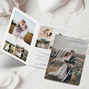 Modern elegant calligraphy script 8 photo wedding thank you card