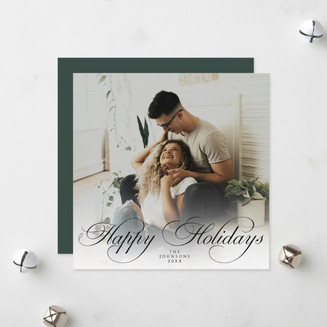  Modern Elegant Calligraphy Script Christmas Photo Holiday Card (Front/Back In Situ)