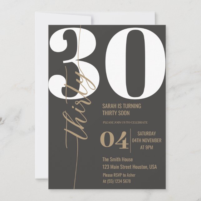 Modern Elegant Calligraphy Thirty 30th Birthday  Invitation (Front)