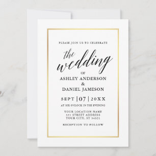 Modern Elegant Calligraphy Wedding Black and Gold Invitation