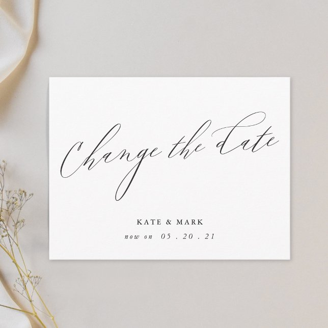 Modern Elegant Calligraphy Wedding Change the Date Postcard (Creator Uploaded)