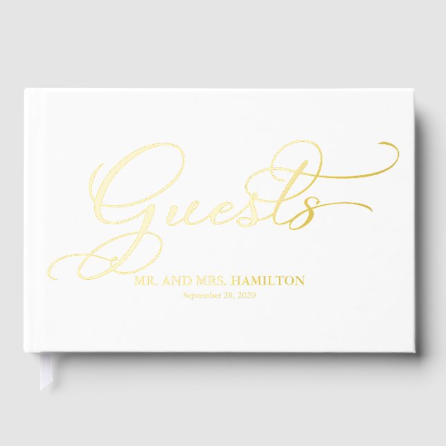 Modern Elegant Calligraphy Wedding Guest Book (Front)