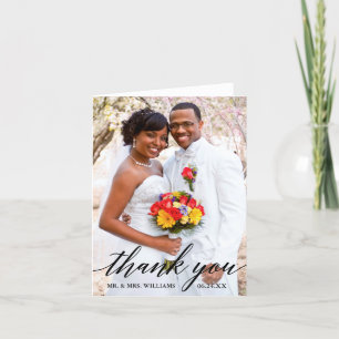 Modern Elegant Calligraphy Wedding Photo Note Thank You Card