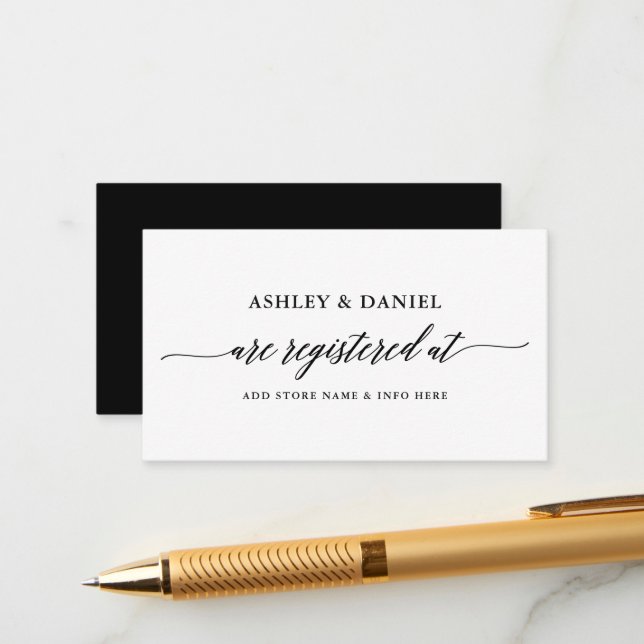 Modern Elegant Calligraphy Wedding Registry Enclosure Card (Front/Back In Situ)