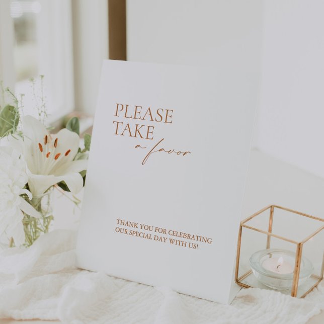 Modern Elegant Calligraphy White Favours Pedestal Sign (Creator Uploaded)