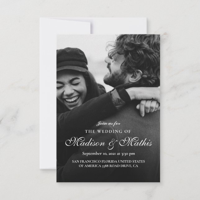 Modern Elegant Calligraphy with Photo Wedding  Invitation (Front)