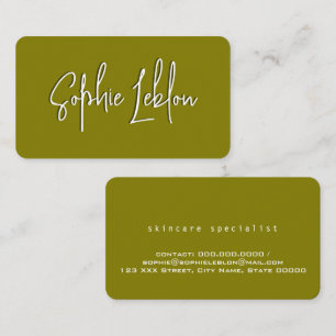 Modern Elegant Calligraphy with Shadow Olive Business Card