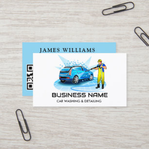 Modern Elegant   Car Wash & Auto Detailing QR Code Business Card