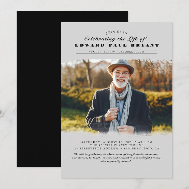 Modern Elegant Celebration of Life Funeral Photo Invitation (Front/Back)