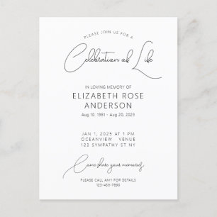 Modern Elegant Celebration of Life Invitation Postcard