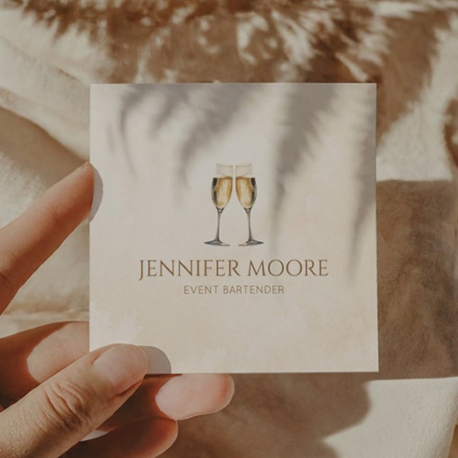 Modern Elegant Champagne Flute Glasses Custom  Square Business Card (Creator Uploaded)