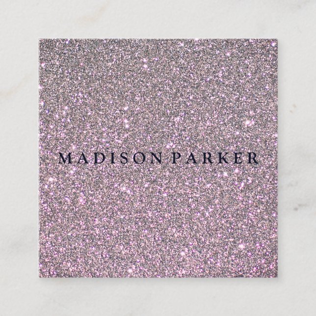 Modern Elegant Champagne Glitter Beauty Stylist Square Business Card (Front)