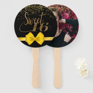 Modern elegant chic black and gold sweet 16 hand f fan