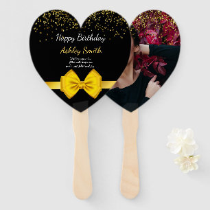 Modern elegant chic black and gold sweet 16 hand f hand fan