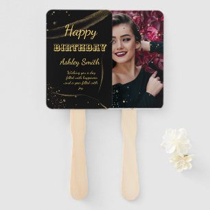Modern elegant chic black and gold sweet 16 hand fan